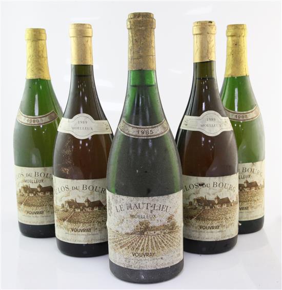 A six bottle assortment of mature moelleux Vouvray from Domaine Huet